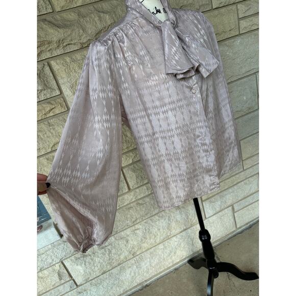 Vintage 70s 80s Pierre Cardin boutique silk tan embossed blouse - Picture 1 of 5